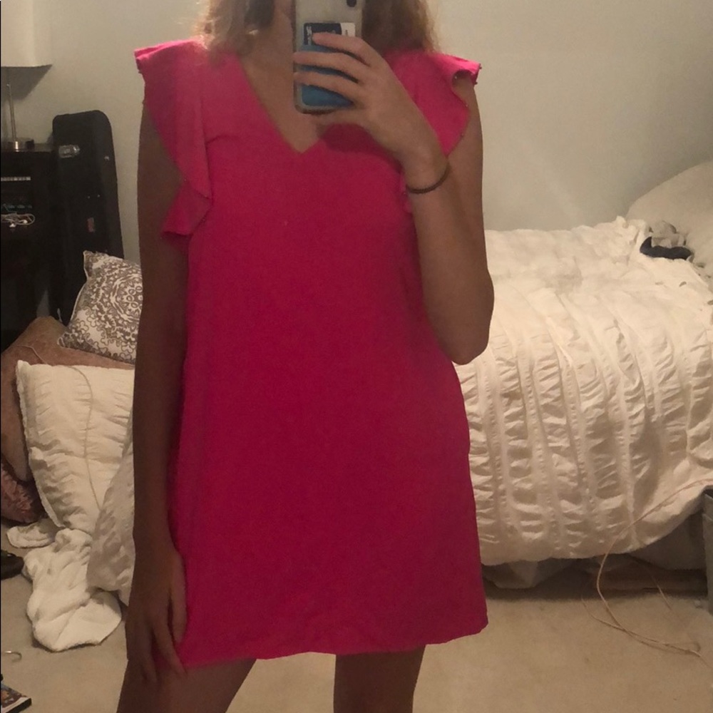 Hot Pink Ruffle Sleeve Dress